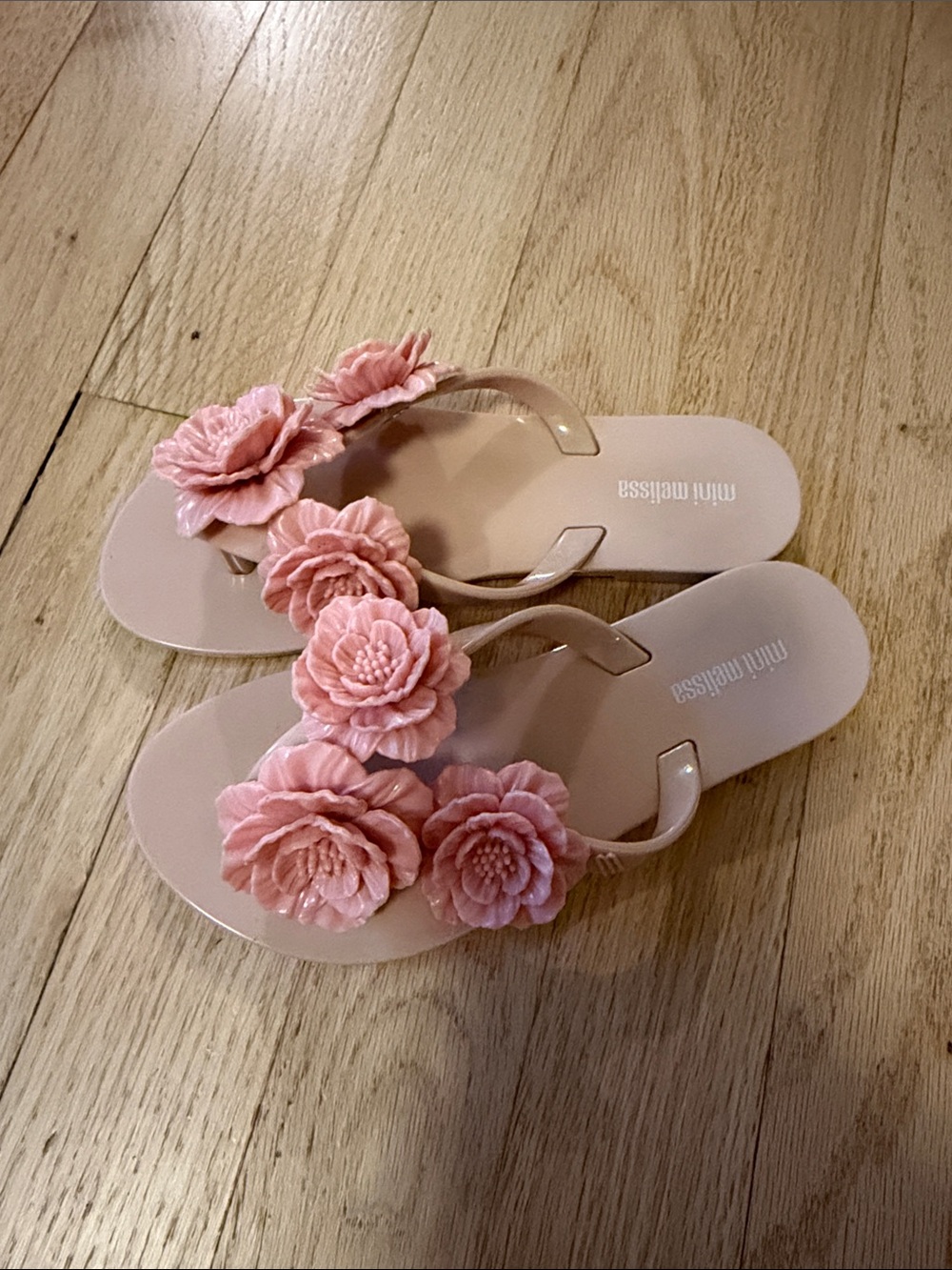 Mini Melissa Blush Pink Floral Jelly Flip Flops for Kids